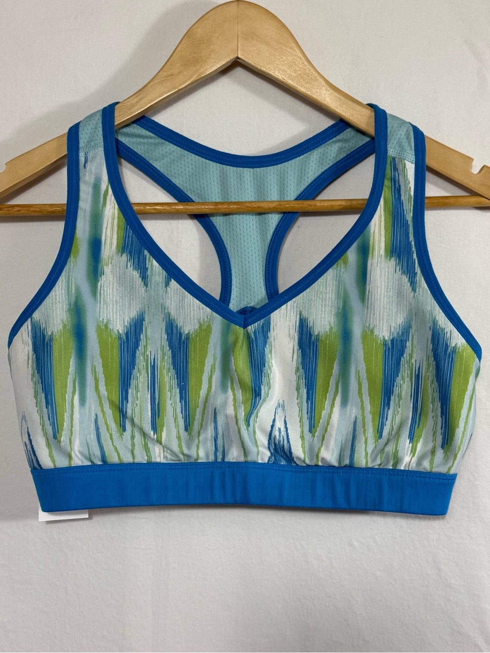 Lucy Blue & Green Abstract Racerback Sports Bra